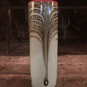 Tall Blue/Brown Signed Henry LevineArt Glass VASE (10.75"Hgt x 3.25"Dia)